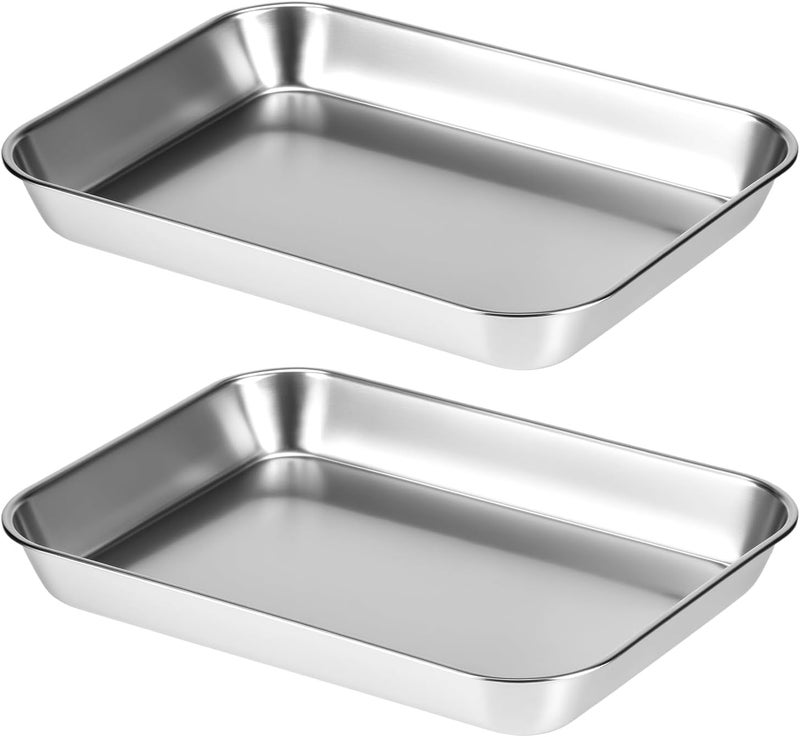QWORK 2 Pack Stainless Steel Tray, Medical Surgical Tray, 8.6" x 6" x 1", Silver, Rectangular, Polished, Curly Edge Design, 5 lbs Max Weight, Hand Wash Only - Image 1